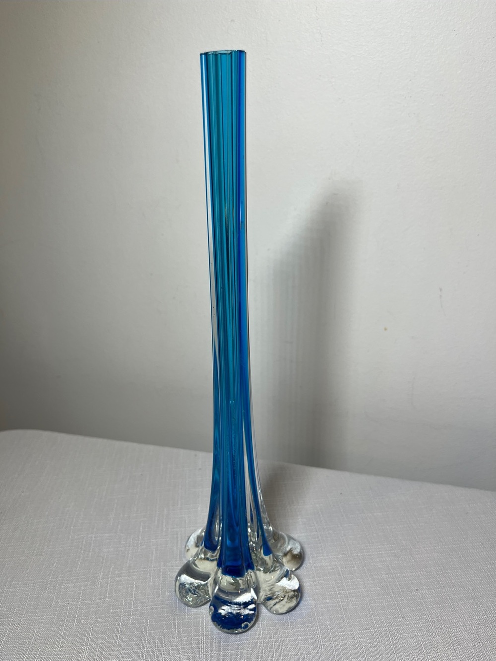 Tall Blue Art Glass Bud Vase. Blue clear glass. Solid. Unique. Perfect gift